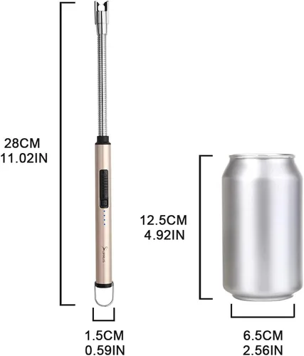 Miniatura 5 de Encendedor de velas eléctrico SUPRUS USB tipo C recargable, con carcasa de acero y gancho para colgar con cuello flexible de 360° (Oro)