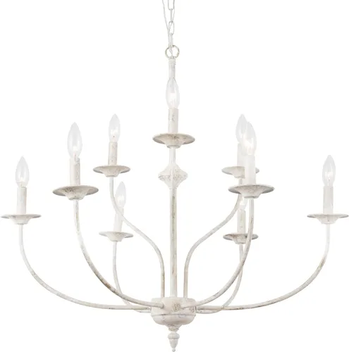 Miniatura 9 de Maxax Candelabro de Campo Francés, Candelabro de Granja Blanco Antiguo de 2 Niveles y 9 Luces, Accesorios de Lámpara Colgante de Vela Rústica de 31