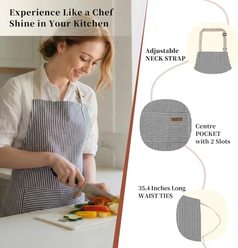 Miniatura 2 de Paquete de 2 Delantales de Cocina Ajustables con Peto para Mujeres con 2 Bolsillos, Delantales de Cocina Restaurante para Hombres Chefs