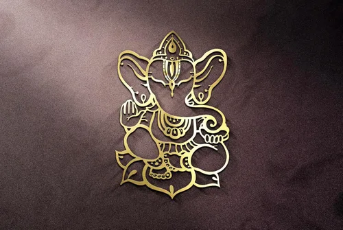 Arte de pared de Ganesha, estatutos y decoraciones de metal - Decoración de elefante hindú e indio para el hogar (Ganesha 1)