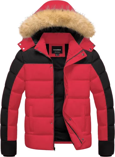 Miniatura 11 de Chaqueta acolchada para hombre, abrigo de invierno con capucha de piel, impermeable y resistente al viento, forro polar, 4 bolsillos