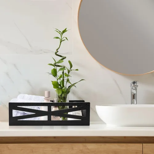 Miniatura 3 de Caja de decoración de baño de madera, soporte rústico para tanque de inodoro, organizador de papel higiénico de granja, caja de almacenamiento Negro