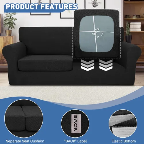 Miniatura 4 de JIVINER Fundas de sofá de 3 piezas para sofá de 2 cojines, funda elástica para sofá con 2 fundas de cojín de asiento extra grandes, fundas gruesas