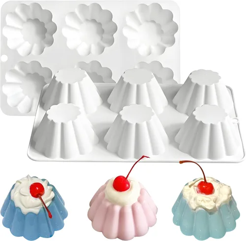 Molde de silicona para pudín, bandeja antiadherente para hacer postres de gelatina de 6 cavidades, molde de natillas para pastel de mousse, juego de
