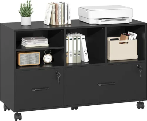 Miniatura 13 de Semoic Archivador de 2 cajones con cerradura, archivador lateral móvil para tamaño carta/legal/A4, estante ajustable de almacenamiento abierto