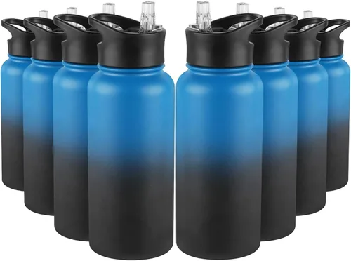 Miniatura 64 de Botella de agua aislada de 64 onzas con tapas de pajita y boquilla, jarra de agua de acero inoxidable de medio galón con mango de paracord, vacío