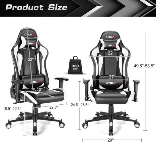 Miniatura 3 de GYMAX Silla de juegos de computadora, silla de oficina de estilo carreras con reposacabezas de soporte lumbar ajustable, giratorio de 360°, silla