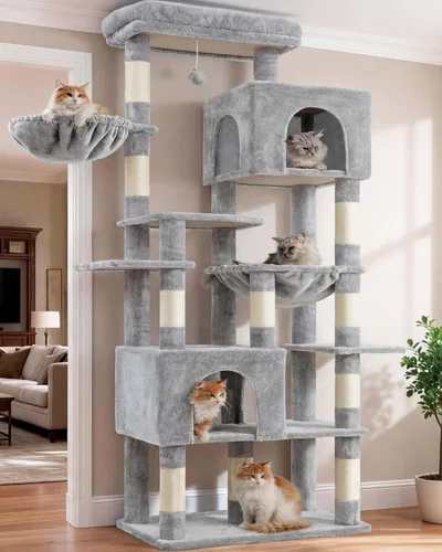 Miniatura 14 de Heybly 68.1" Cat Tree with Oversized Top Platform & Wide Base, Heavy Duty Cat Tower for Large Indoor Cats with 2 Condos, 2 Hammocks, 10 Sisal