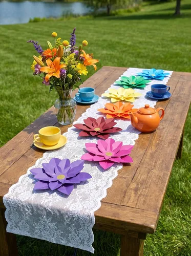Miniatura 2 de Juego de 7 flores de papel arcoíris para pared de 10 pulgadas, decoración de telón de fondo para fiesta temática de arcoíris, fiesta de cumpleaños