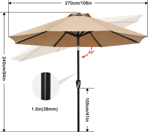 Miniatura 4 de ABCCANOPY Sombrilla de patio de 10 pies, sombrilla de mesa impermeable para exteriores, con botón de inclinación y manivela, 8 varillas de Borgoña