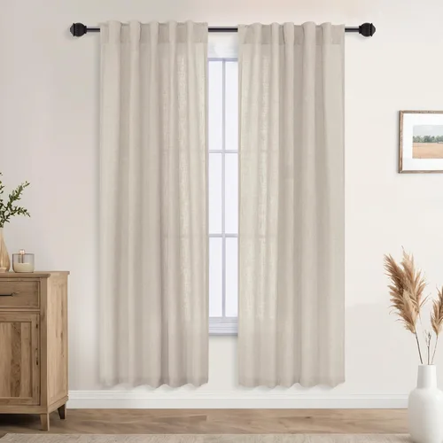 Miniatura 62 de Cortinas de lino azul claro de 90 pulgadas de largo para sala de estar, dormitorio de niñas, guardería, decoración acogedora de verano, bolsillo