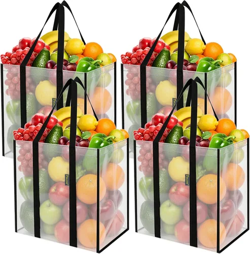 Miniatura 28 de BALEINE 2 PK Grocery Bags Reusable Shopping Bags with Reinforced Bottom, Heavy Duty Foldable Tote Bags (Antique Folidage)