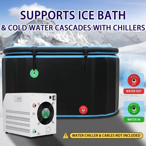 Miniatura 6 de Ultimate - Bañera de hielo inflable con cubierta para atletas, portátil y tamaño XXL, color negro, compatible con enfriador de agua (alargado negro)