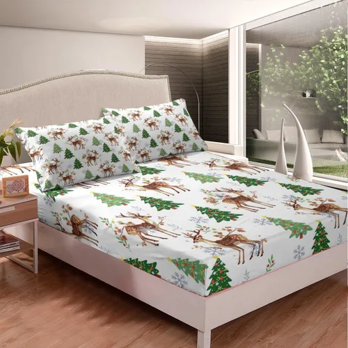 Miniatura 4 de Erosebridal Juego de sábanas de Navidad tamaño individual, juego de sábanas de renos y ciervos de dibujos animados para niños, adolescentes