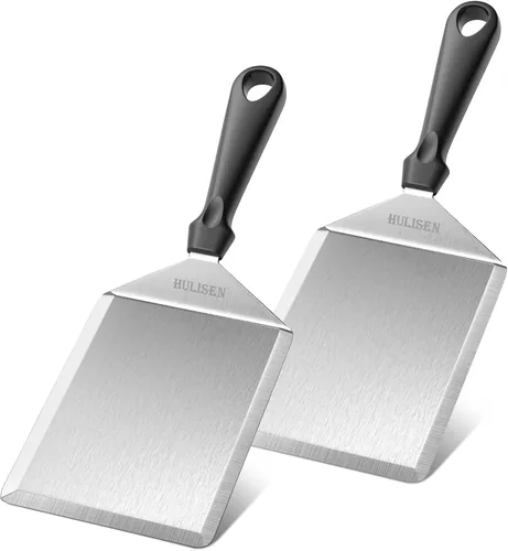 Miniatura 9 de HULISEN Espátula grande de acero inoxidable para parrilla, espátula de metal resistente de 6 x 5 pulgadas con bordes de corte, accesorios