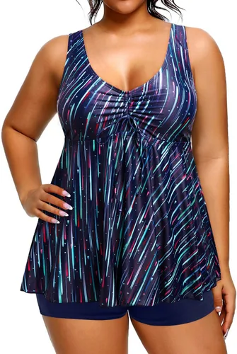 Daci Traje de baño tankini de talla grande para mujer, traje de baño fluido con control de abdomen corto de dos piezas
