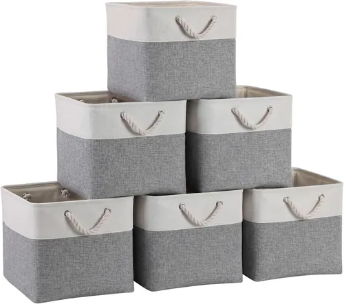Miniatura 7 de Cubos de almacenamiento de 11 x 11 pulgadas, paquete de 6 cubos de almacenamiento plegables grandes de tela con cuerdas, cubos de almacenamiento