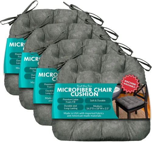 Miniatura 22 de Barnett Almohadilla para silla de comedor con lazos. Gamuza microfibra, microgamuza, reversible, relleno de espuma de látex, se puede lavar a Negro