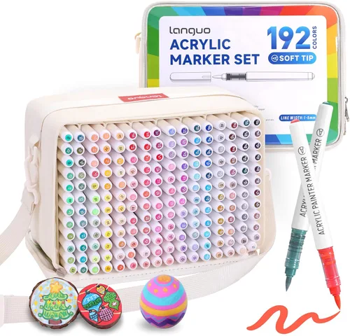 languo Marcadores de pintura acrílica de 192 colores, juego de rotuladores de punta de pincel suave con bolsa de marcadores, bolígrafos de pintura