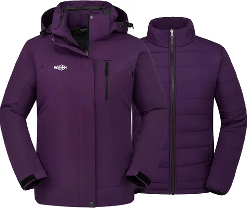 Miniatura 12 de Wantdo - Chaqueta impermeable 3 en 1 para mujer, abrigo de invierno cálido, resistente al viento, chaqueta de snowboard con capa de puffer