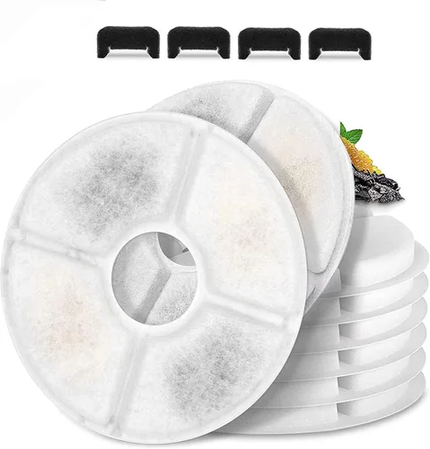 Filtros de fuente de agua para gatos/mascotas, juego de 12 piezas, paquete de 8 filtros de repuesto para 81 oz/2.4 L, 3 sistemas de filtración con 4