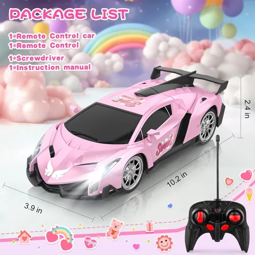 Miniatura 6 de Growsland Auto a control remoto para niñas, 1:18, color rosa, autos RC juguetes para niñas, vehículo eléctrico de juguete auto de carreras