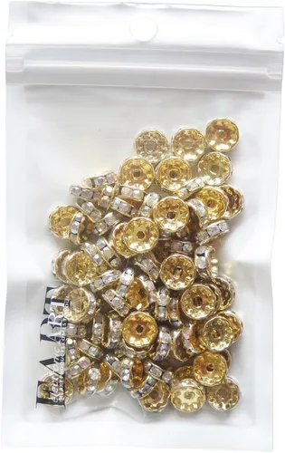 Miniatura 3 de RUBYCA 100 unidades de cuentas espaciadoras redondas estilo Rondelle en tono dorado de 10 mm, cristal checo AB blanco