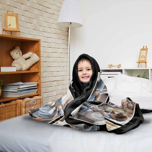 Miniatura 2 de MyPupSocks Manta personalizada de collage de fotos para papá con mensaje de amor de parte de esposa, hija e hijo, manta de fotos personalizada