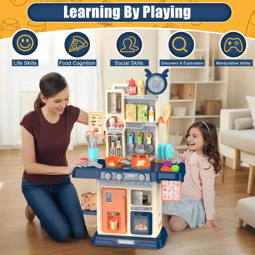 Miniatura 2 de Juego de cocina para niños pequeños, juego de cocina para niños pequeños, juguetes para niñas con estufa de cocina, vapor, fregadero y alimentos