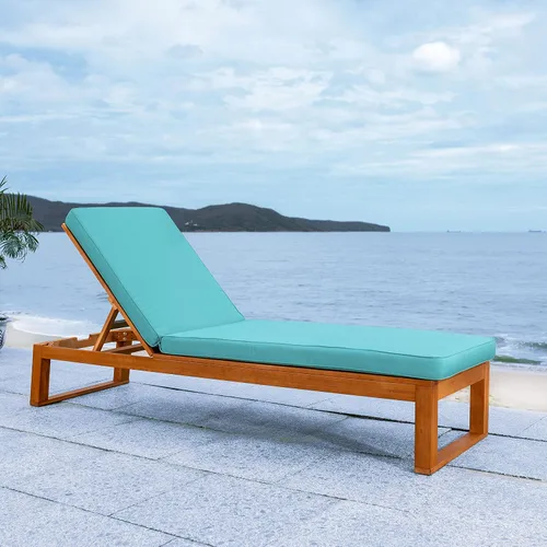 Miniatura 6 de SAFAVIEH Exterior - Solano Chaise Lounge Chair - Marrón y Aqua - Madera maciza con cojín - Diseño de respaldo ajustable - Ideal para patio, terraza