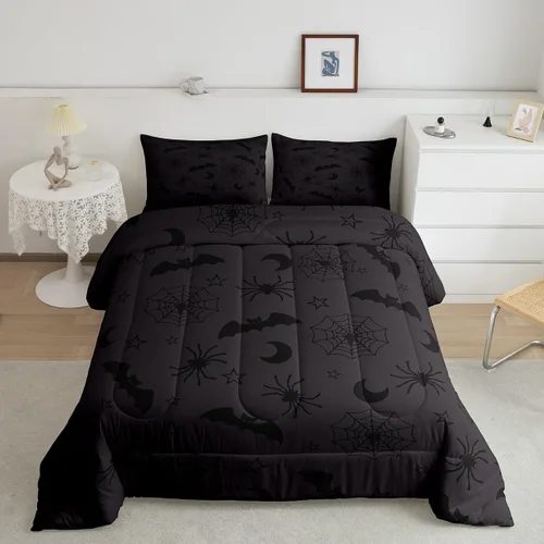 Miniatura 31 de Feelyou Juego de edredón de Halloween, color rosa fantasma, juego de ropa de cama tamaño individual, decoración para niños y niñas, lindo juego