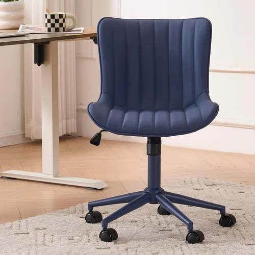 Miniatura 17 de YOUNIKE Silla ergonómica de escritorio para oficina en casa con ruedas, cómoda silla cruzada sin brazos con respaldo ajustable, moderna silla Marrón