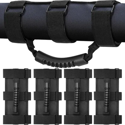 Miniatura 7 de moveland Paquete de 2 asas de agarre de barra antivuelco, asas de agarre de paracord negro para Jeep Wrangler JL, JK, TJ, YJ y Jeep Gladiator