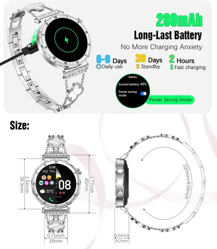 Miniatura 7 de Reloj inteligente para mujer, pantalla AMOLED HD de 1.19 pulgadas, reloj inteligente para mujer, rastreador de actividad física con monitor