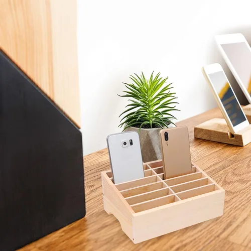 Miniatura 8 de SEWACC Caja de almacenamiento de madera para teléfono celular, organizador de escritorio, 12 rejillas, oficina, aula, hogar, caja de almacenamiento