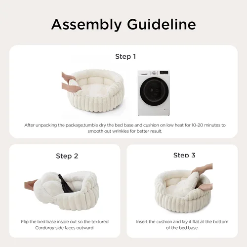 Miniatura 6 de Bedsure ComfyFleece™ - Cama para gatos, lavable y redonda para mascotas para gatos de interior, cama de pana súper suave con parte inferior