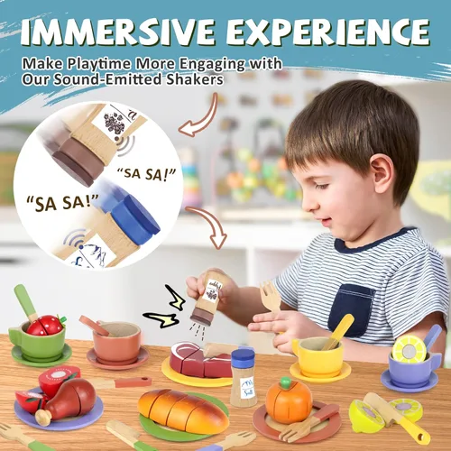 Miniatura 7 de Juguetes de café de madera, juego de simulación, platos y platos de madera para jugar, accesorios de cocina, juguetes