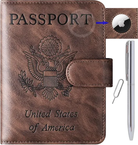 Miniatura 20 de Funda para pasaporte, cartera, artículos esenciales de viaje, de cuero, estuche con bloqueo RFID, equipaje de vacaciones, artículos imprescindibles