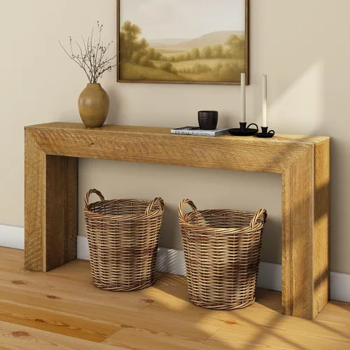 Miniatura 14 de Plank+Beam Mesa Consola Grand, Mesa de Sofá Moderna de Madera Maciza de 56 Pulgadas, Mesa de Entrada Estrecha para Pasillo, Detrás del Sofá, Sala