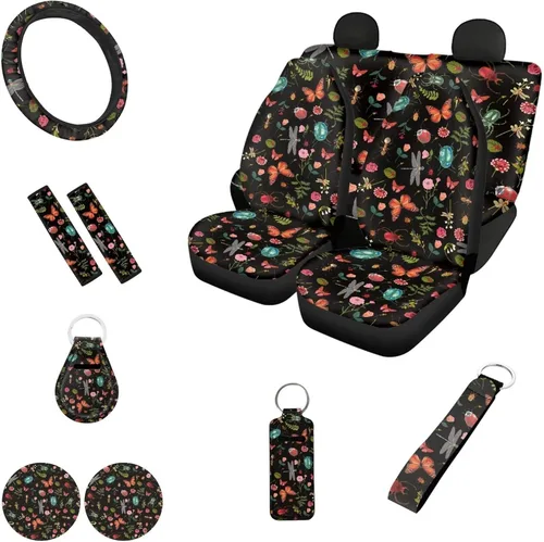 Miniatura 24 de Accesorios estéticos para automóvil, juego completo de fundas de asiento de automóvil con flores bohemias para mujeres, damas, juego de decoración