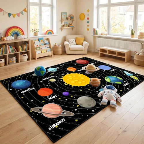 Miniatura 8 de Alfombras espaciales para dormitorio, alfombra Galaxy para habitación de niños, alfombras para sala de juegos, alfombra del sistema solar, 2 x 3 pies