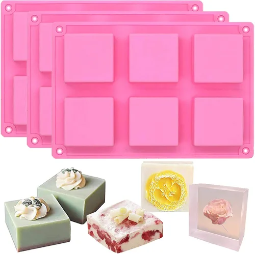 FUNSHOWCASE Molde de silicona cuadrado de 6 cavidades para tartas, teacake, chocolate, postres, pastel de queso, pan de maíz, brownie, blanco,