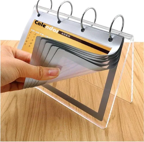 Miniatura 4 de Organizador de calendario acrílico, soporte de menú para fotos, escritorio de mesa, álbum abatible con pantalla de bolsillo de PVC, fotos