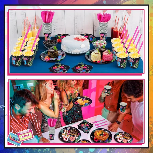 Miniatura 5 de Yungyan Juego de 252 platos y servilletas retro de los años 80 I Love the 1980s Party Decor Back to the 80s Servilletas platos, vasos, cuchillos