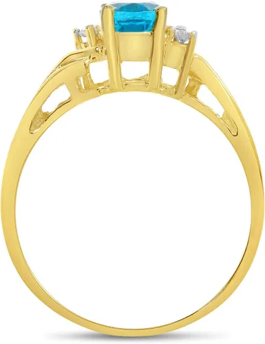Miniatura 5 de Anillo de oro amarillo de 14 quilates con topacio azul ovalado y diamantes