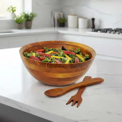 Miniatura 5 de Woodard & Charles - Cuenco grande de madera para ensaladas, frutas, palomitas de maíz, pasta, 10 pulgadas de diámetro x 4.5 pulgadas de alto