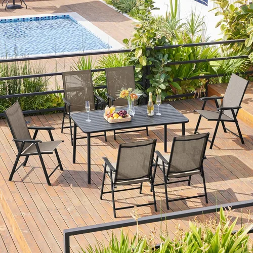 Miniatura 5 de Yaheetech Juego de 4 sillas de patio al aire libre, sillas de comedor portátiles con reposabrazos para campamento, césped, playa, sillas plegables