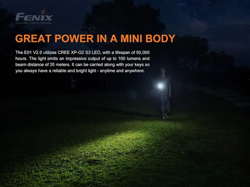 Miniatura 3 de Fenix Linterna LED E01 V2 de 100 lúmenes con batería alcalina AAA EdisonBright (azul)
