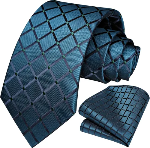 Miniatura 249 de HISDERN Conjunto de corbata a cuadros a cuadros pañuelo tejido clásico formal para hombre corbata y bolsillo cuadrado
