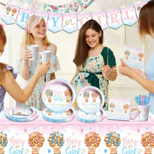 Miniatura 5 de Baby Bear - Vajilla de revelación de género, 122 piezas, platos y servilletas, tazas, mantel de oso para niños o niñas, suministros de fiesta